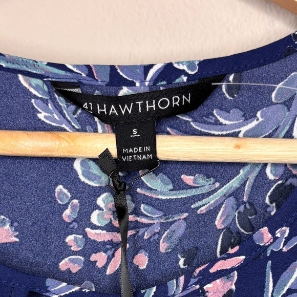 41 Hawthorn Blue Floral Sheer Long Sleeve Tie Wrist Blouse Size S NWT - Picture 6 of 12